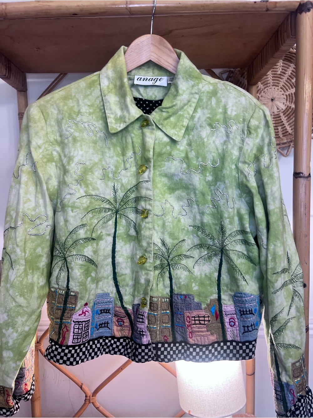 Y2K 90s sparkle embroidered jacket lime green palm trees